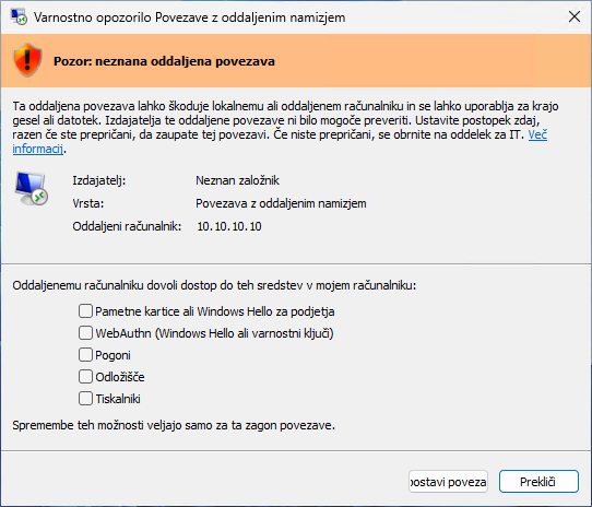 Spremembe pri oddaljenih povezavah RDP